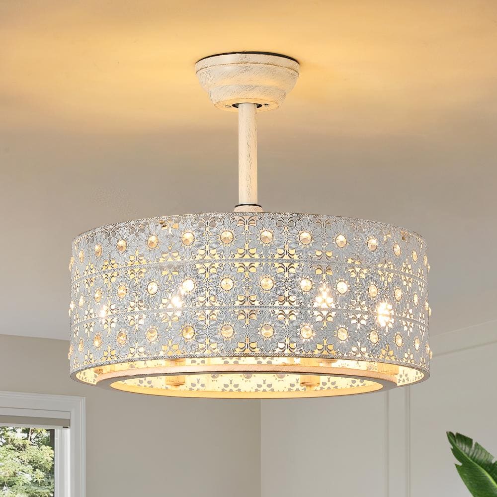 20 In. White Gold Boho Crystal Flower Ceiling Fan with Light and Remote Control, Suitable for Bedroom and Living Room price history on PriceWatchPro