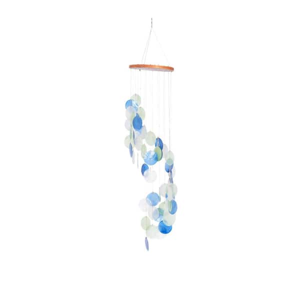 Litton Lane 31 in. Blue Capiz Shell Spiral Waterfall Windchime