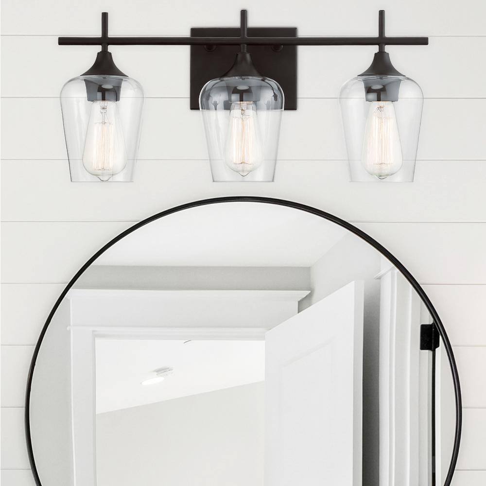Octave 3-Light Bronze Vanity Fixture with Clear Glass Shades