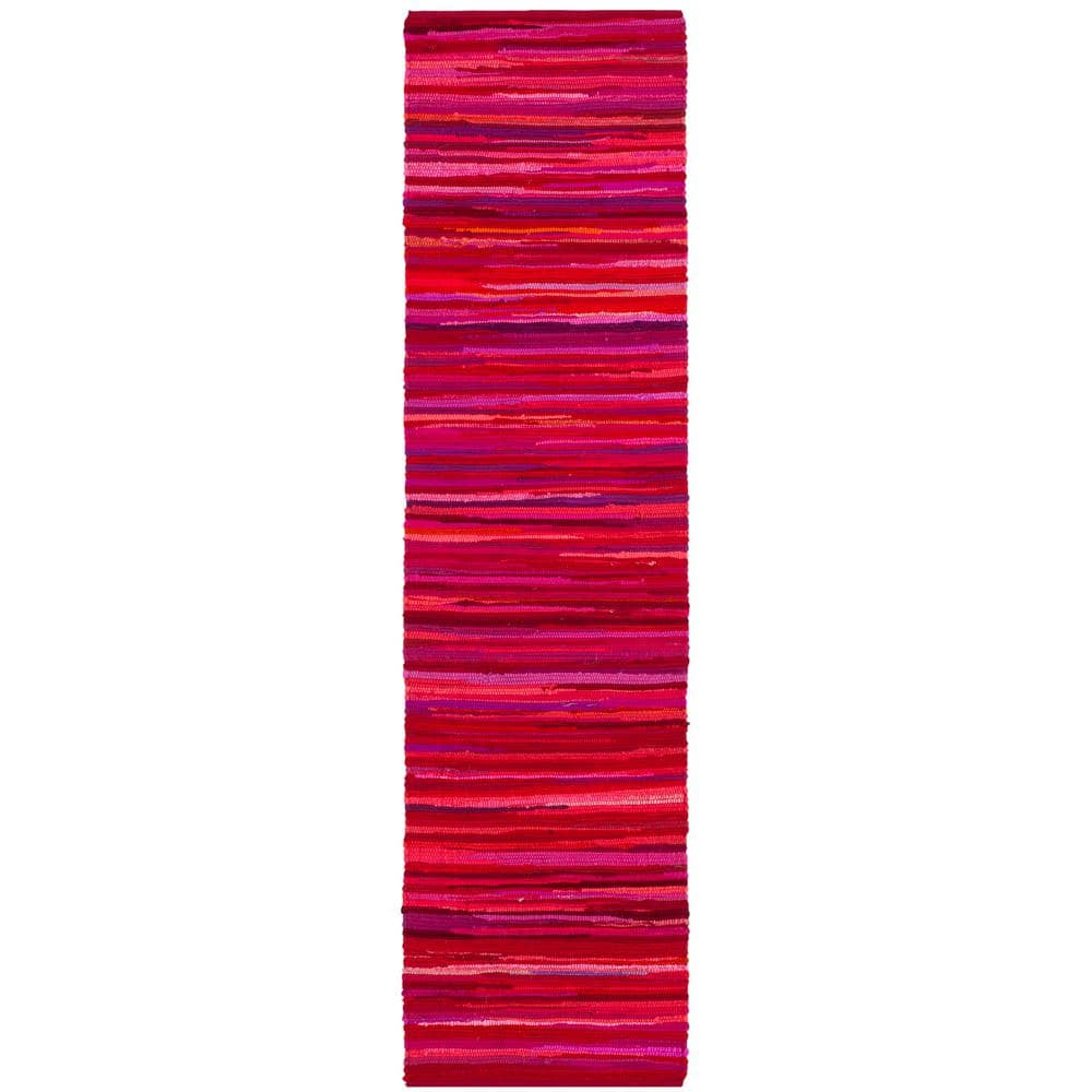 Handwoven Charm Striped Red and White Cotton-Wool Runner Rug, 2'3" X 6'