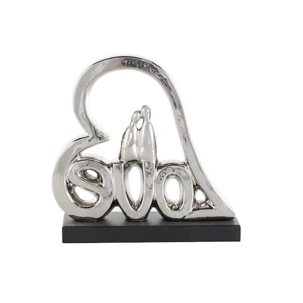 Litton Lane Silver Ceramic Family Love Heart Sculpture with Black Base