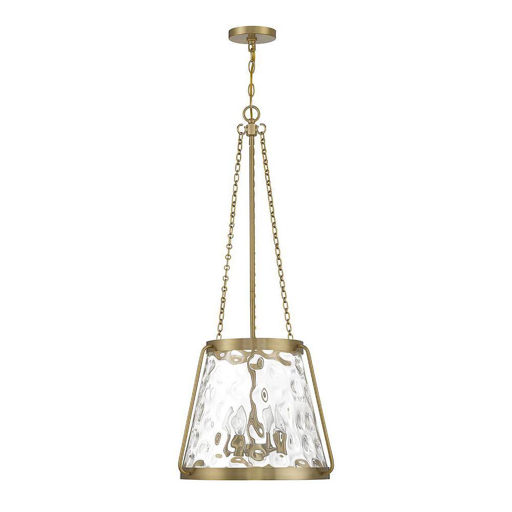 Crawford Warm Brass 4-Light Pendant with Clear Water Glass Shade
