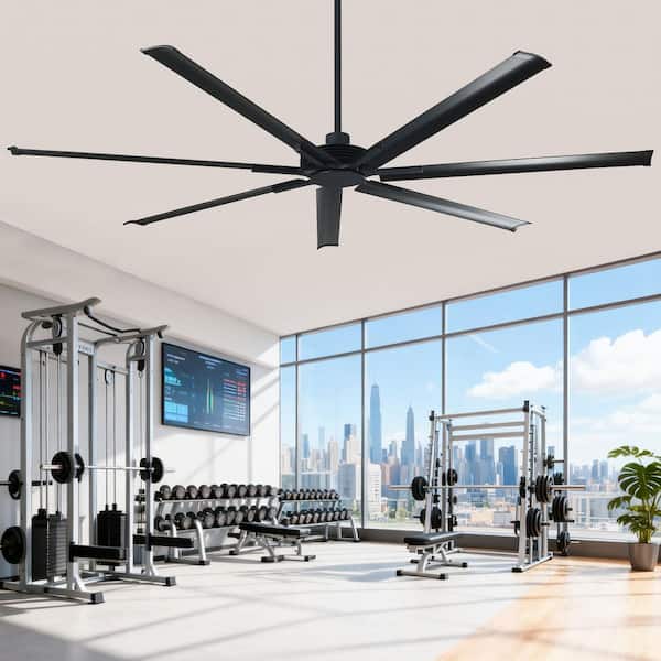 100 in. Indoor/Outdoor Industrial Matte Black 7-Blade Ceiling Fan with Remote Control and Reversible DC Motor