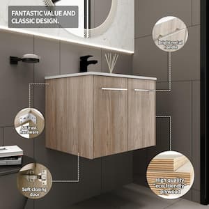 23.80 in. W x 18.10 in. D x 18.30 in. H Single Sink Wall Mount Bath Vanity in White Oak with White Resin Top