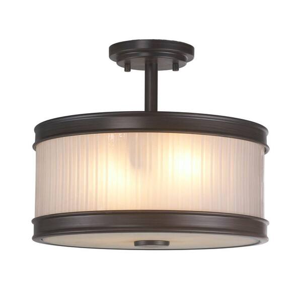 World Imports 2-Light Oil-Rubbed Bronze Semi-Flush Mount Light with Ribbed Glass Shade