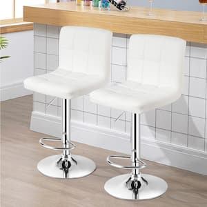 38 in. - 46 in. Adjustable Height White Low Back Metal Bar Stool with PU Leather-Seat 360° Swivel (Set of 2)