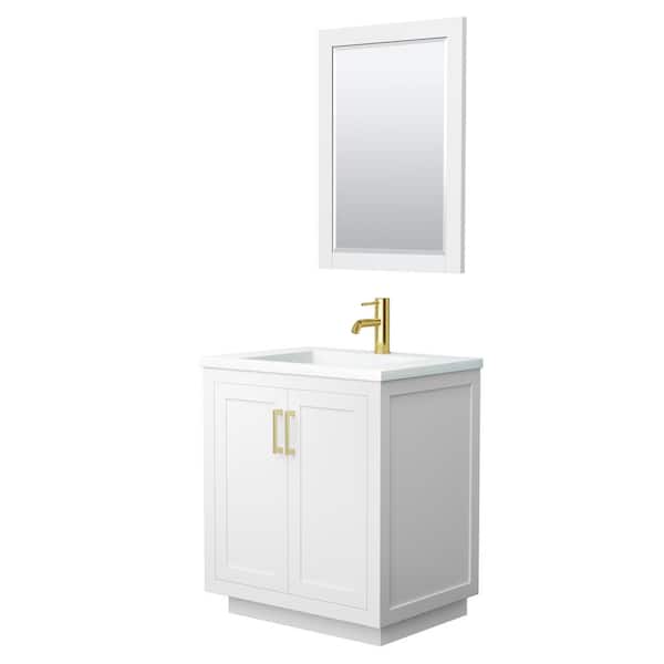 Wyndham Collection Miranda 30 in. W x 22 in. D x 34.25 in. H Single Sink Bath Vanity in White with Matte White Solid Surface Top and Mirror