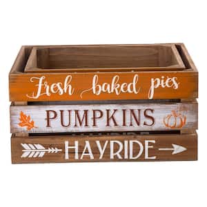 Wooden Pumpkin Crate, L:13.94 in. L, 12.01 in. W, 6.89 in. H, S:11.97 in. L,10.00 in. W, 6.77 in. H Set of 2