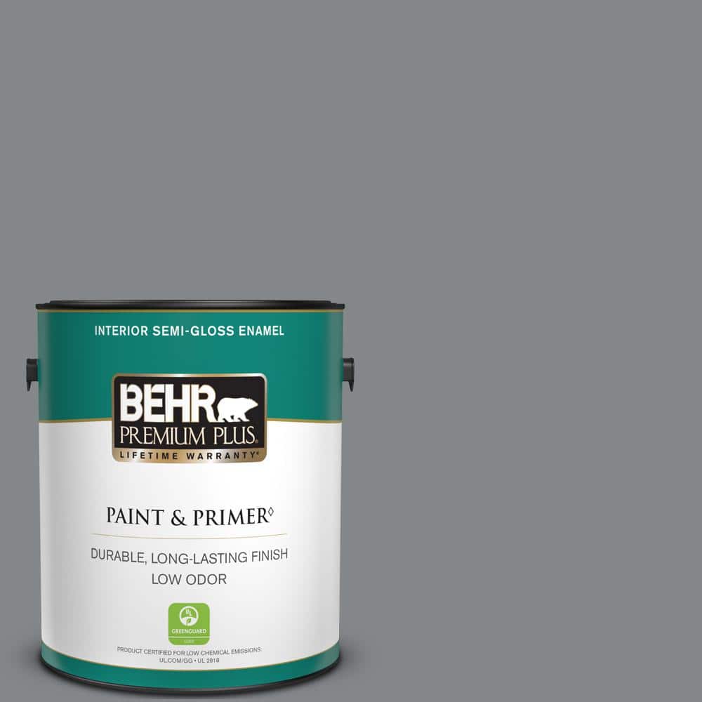 BEHR PREMIUM PLUS 1 gal. N5005 Gray color SemiGloss Enamel Low Odor Interior Paint