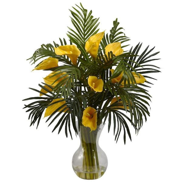 Nearly Natural Calla Lily and Palm Combo in Yellow