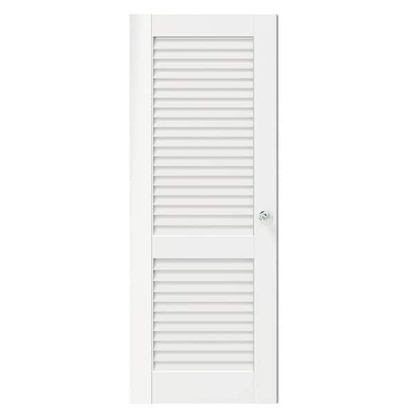 TENONER 30 in. x 80 in. Composite, MDF, Louvered Panel, Primed, White Interior Door Slab With Silver Sphere Doorknob