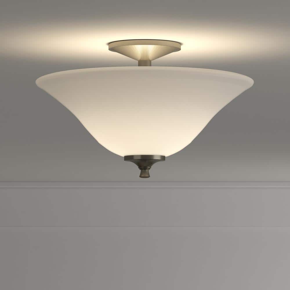 Brushed Nickel Semi-Flush Mount Light with Trumpet Glass Shade