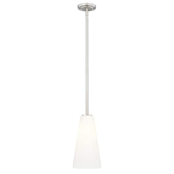 Farrell 60-Watt 1-Light Brushed Nickel Pendant-Light with White Glass shade, no bulbs included