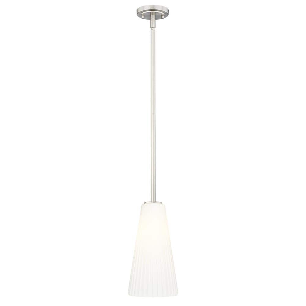 Farrell 60-Watt 1-Light Brushed Nickel Pendant-Light with White Glass shade