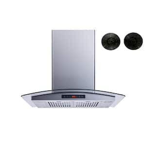 30 in. 439 CFM Convertible Island Range Hood in Stainless Steel and Glass w/ Baffle and Charcoal Filters, Touch Control