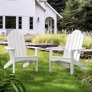 Classic White( Plastic All-Weather Weather Resistant With Cup Holder Outdoor Patio Adirondack Chairs(Set of 2)