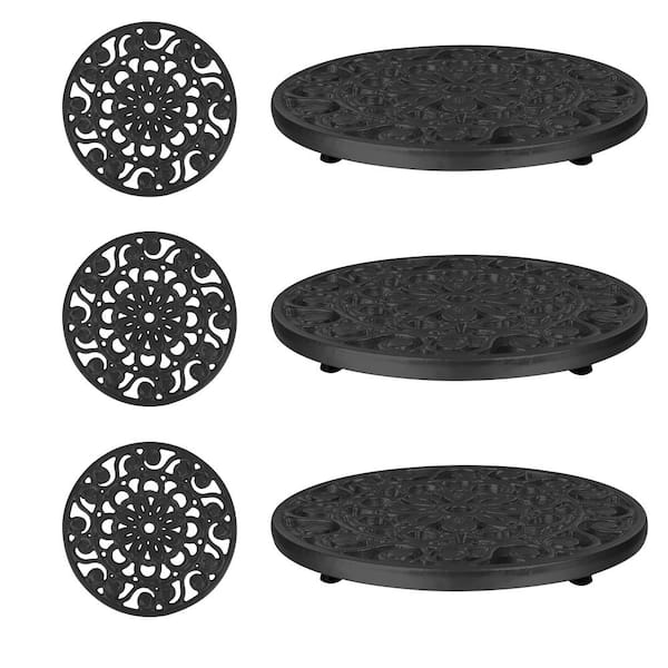 Trademark Innovations 7.75 in. Decorative Cast Iron Metal Trivets (Black, Set of 3)