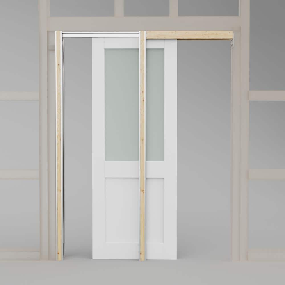 ARK DESIGN 36 in. x 80 in. 1/2 Lite Frosted Glass Primed Door with ...