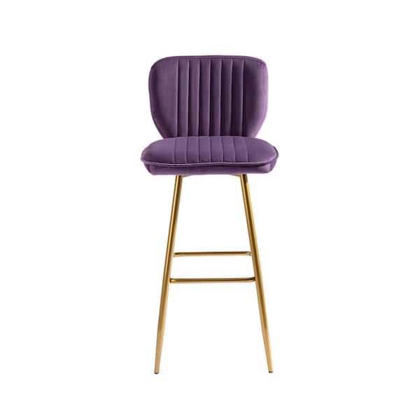 Unbranded 40.55 in. Purple Low Back Metal Frame Bar Stool with Fabric Seat