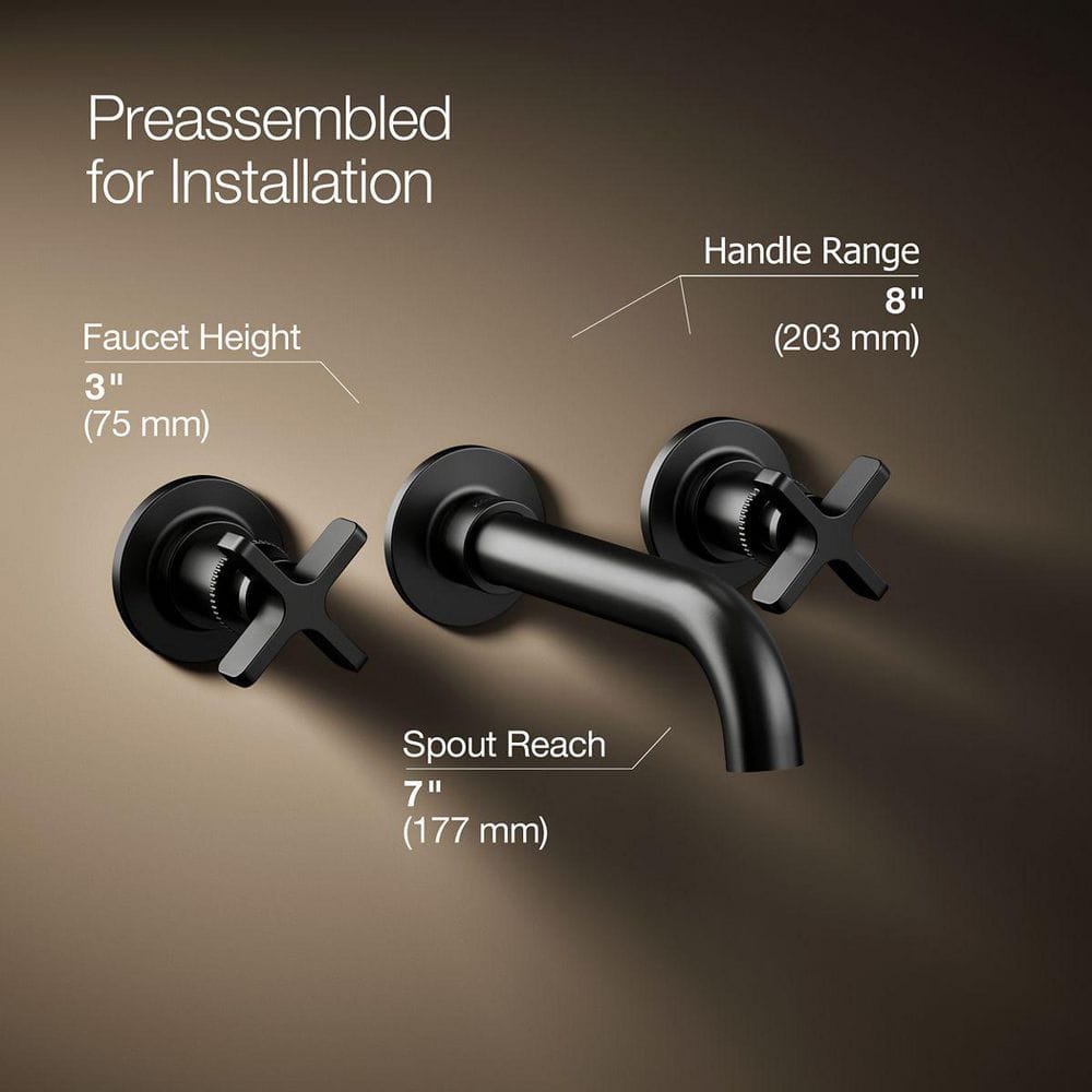 Matte Black Wall-Mount Bathroom Sink Faucet with Knurled Levers