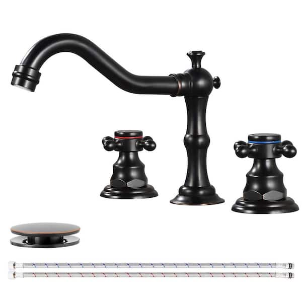 AKLFGN Double Handles 8 in. Widespread Bathroom Faucet 3-Hole Waterfall Sink Faucet with Pop-Up Drain in Oil Rubbed Bronze
