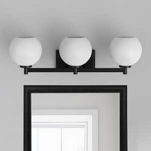 25 in. 3-Light Black Vanity Light with Globe Glass Shades for Bathroom, Mirror, Vanity Area