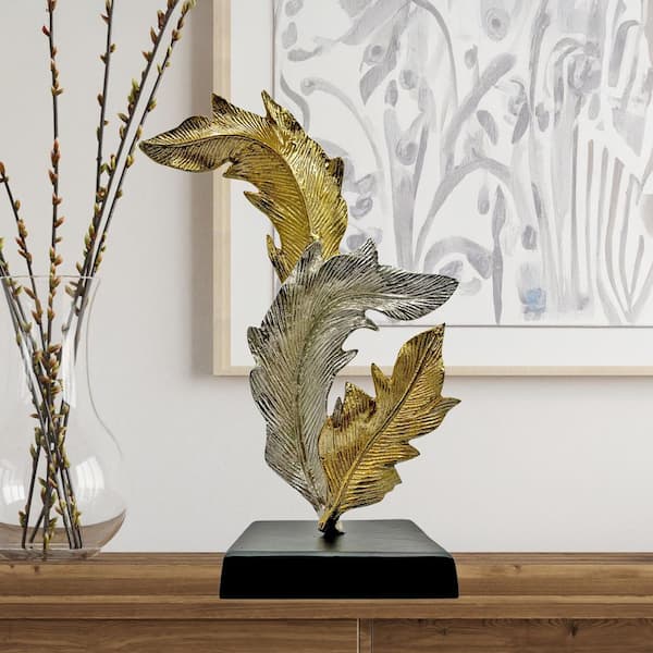 Gold and Silver 21 in. x 15 in. Tall Handmade Aluminum Metal Leaf Sculpture