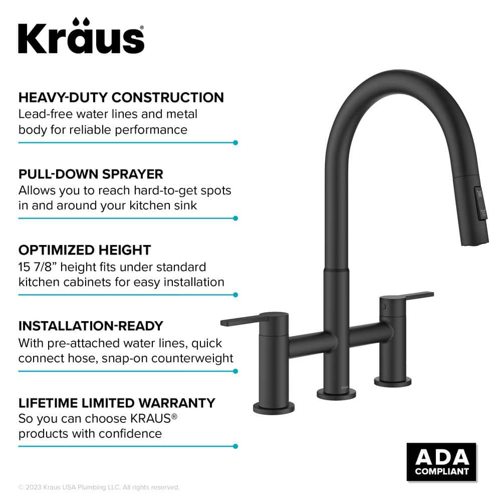 Matte Black Brass Kitchen Faucet with Pull-Down Sprayhead