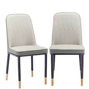 Set of 2 PU Leather Dining Chair with Iron Metal Gold Plated Legs, Beige and Gray