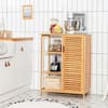 Costway 26 in. W x 13 in. D x 34.5 in. H Brown Wood Bathroom Storage Floor Linen Cabinet with Single Door and 3 Open Shelves JZ-10N013NA