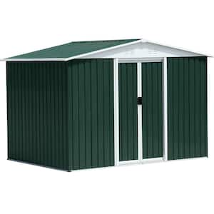 8 ft. x 6 ft. Outdoor Metal Storage Shed Garden Tool House with Apex Roof and Sliding Door for Lawn, Green (48 sq. ft.)