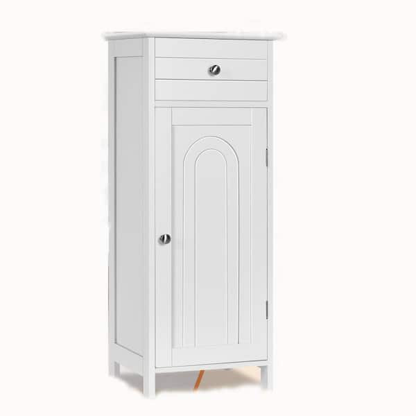 14 in. W x 12 in. D x 35 in. H White Linen Cabinet with Drawer and Shelf