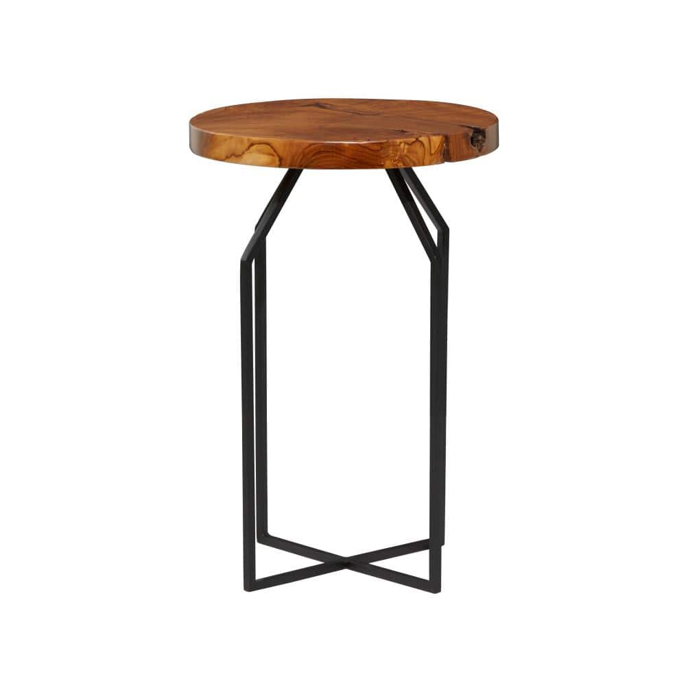 Sophisticated Teak and Iron Round Side Table
