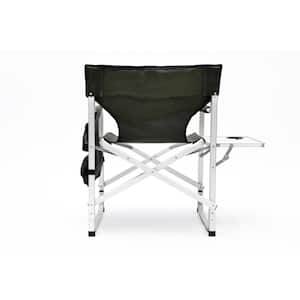 2-Piece Green Padded Folding Outdoor Chair with Side Table and Storage Pockets for Outdoor Camping, Picnics and Fishing