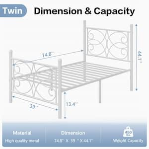 Victorian Style Bed White Metal Frame Twin Platform Bed with Headboard and Footboard, Heavy Duty Mattress Foundation