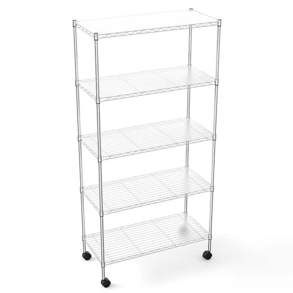 Tileon 5-Tier Wire Shelving Unit, Heavy-Duty Metal Large Storage Shelves Height Adjustable for Garage Kitchen Office - Chrome