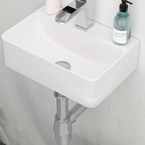 4.2 in. Ceramic Wall-Mounted Rectangular Bathroom Sink in White