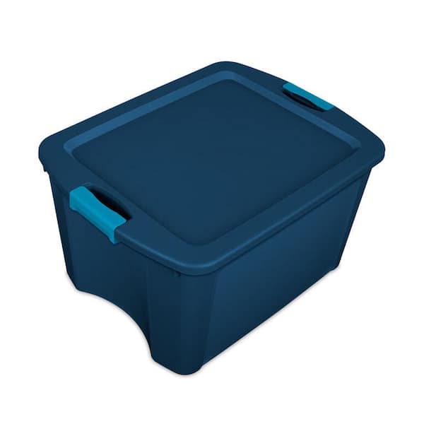 Sterilite Lidded Stackable 18 Gallon Storage Tote Container, Blue, 8 Pack