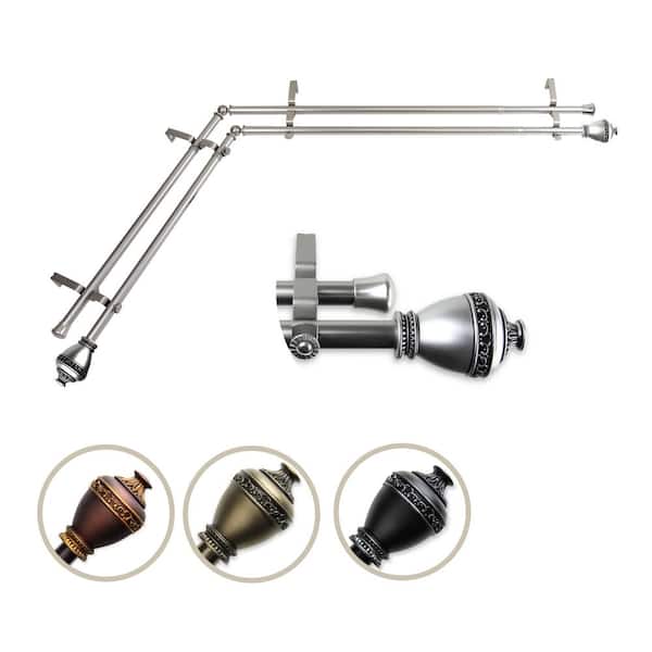 Rod Desyne 13/16" Dia Adjustable 66" to 120" Double Corner Window Curtain Rod in Satin Nickel with Amelie Finials