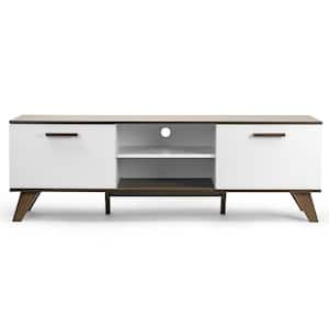Annis 63 in. Walnut and White Composite TV Stand Fits TVs Up to 89 in. with Storage Doors
