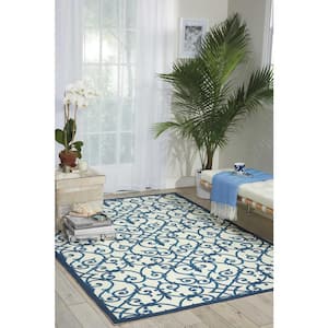 Home and Garden Blue 4 ft. x 6 ft. Trellis Transitional Indoor/Outdoor Patio Area Rug