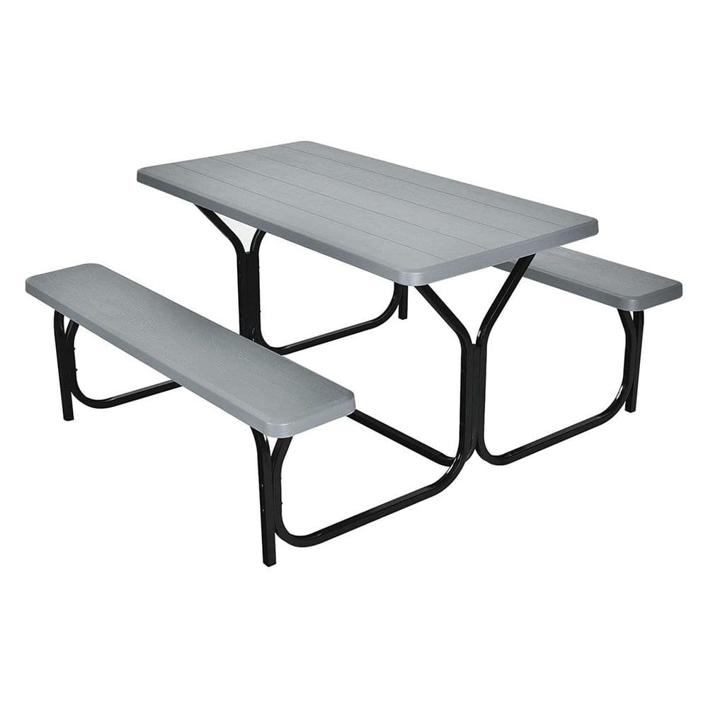 Gray All-Weather Metal Outdoor Picnic Table Bench Set with Metal Base Wood price history on PriceWatchPro