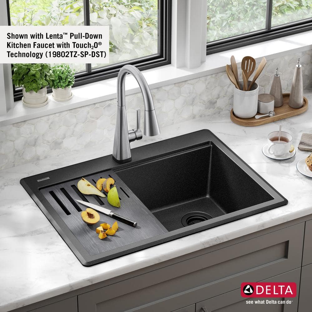 Black Granite Composite Single Bowl Kitchen Sink with WorkFlow Ledge