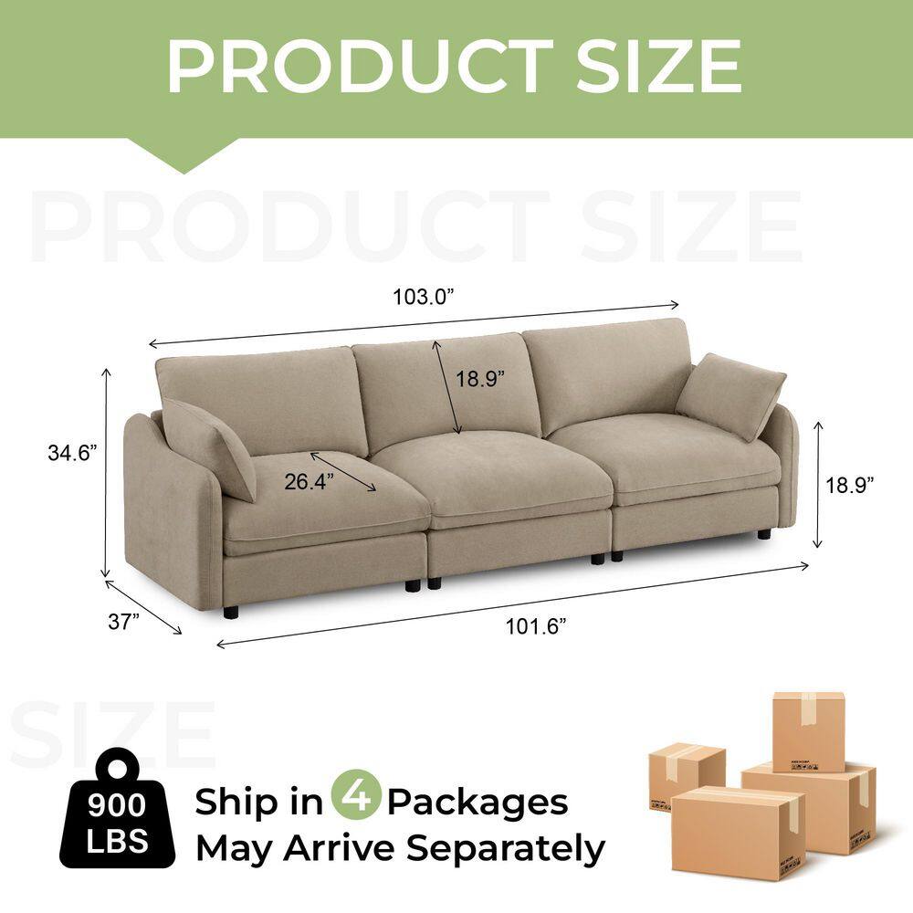 Product size diagram for the Spruce & Spring Derek modular sofa.