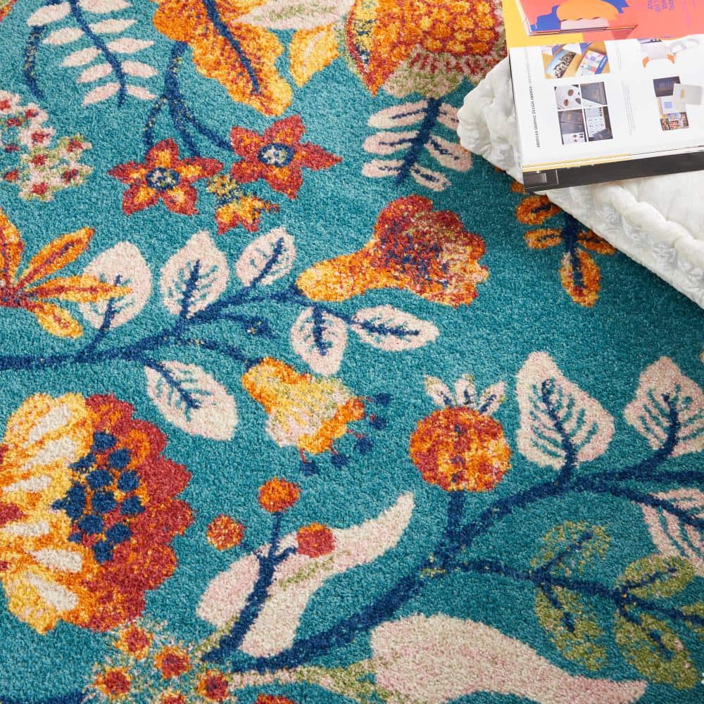 Allur Turquoise Multicolor Floral Synthetic 5' x 7' Area Rug