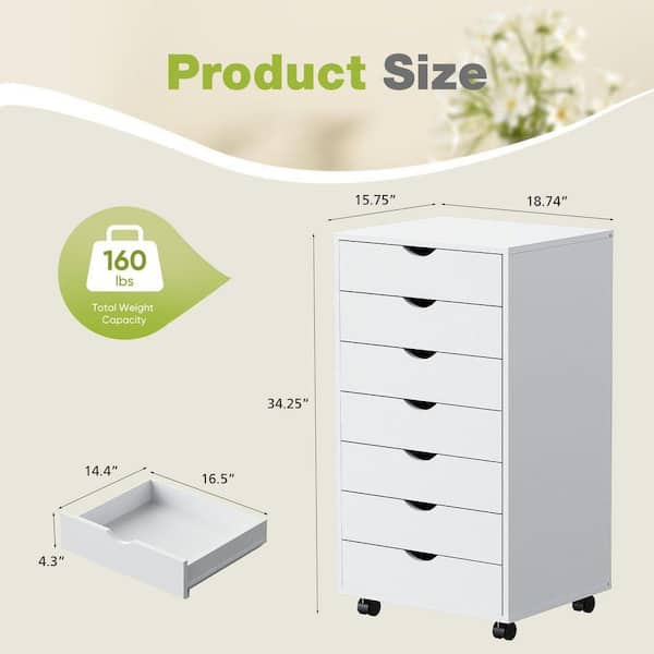 WONDER COMFORT 7-Drawer White Wood 19 in. W Vertical File Cabinet 