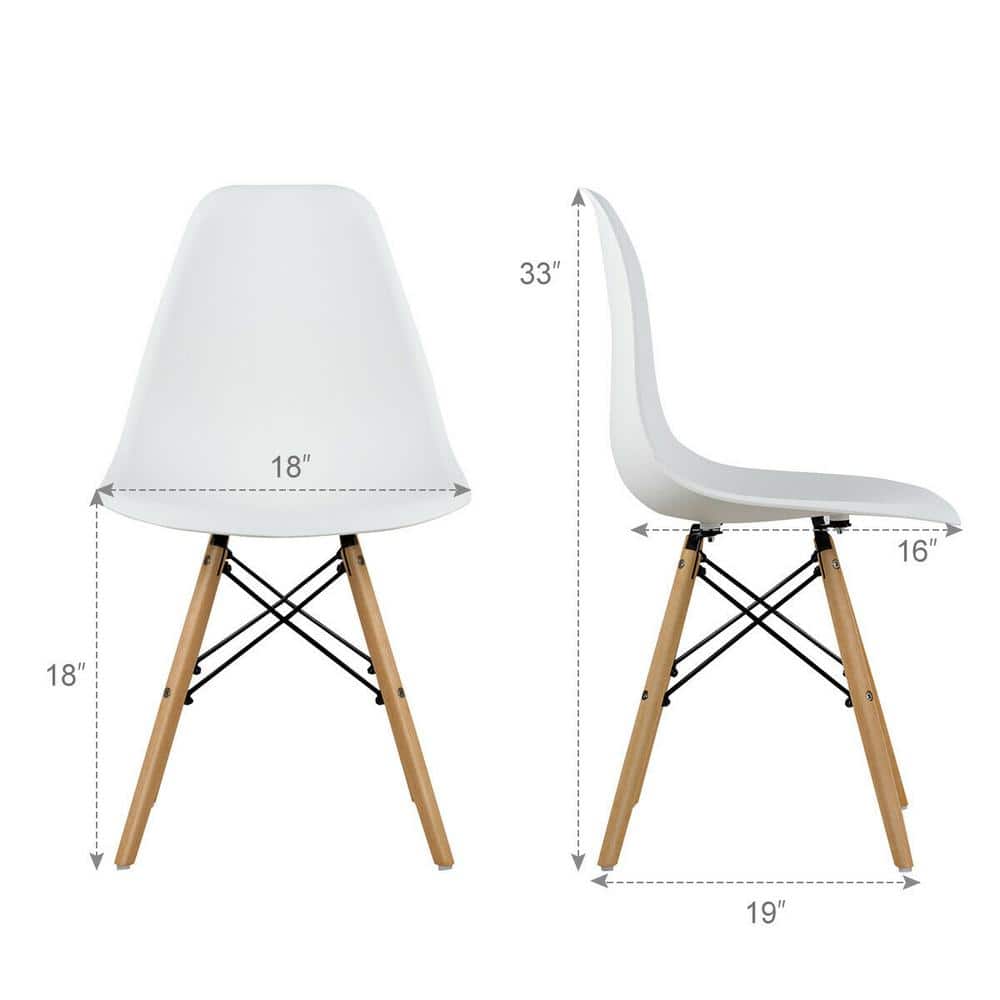 White Armless Dining Side Chairs with Beech Wood Legs (Set of 4)