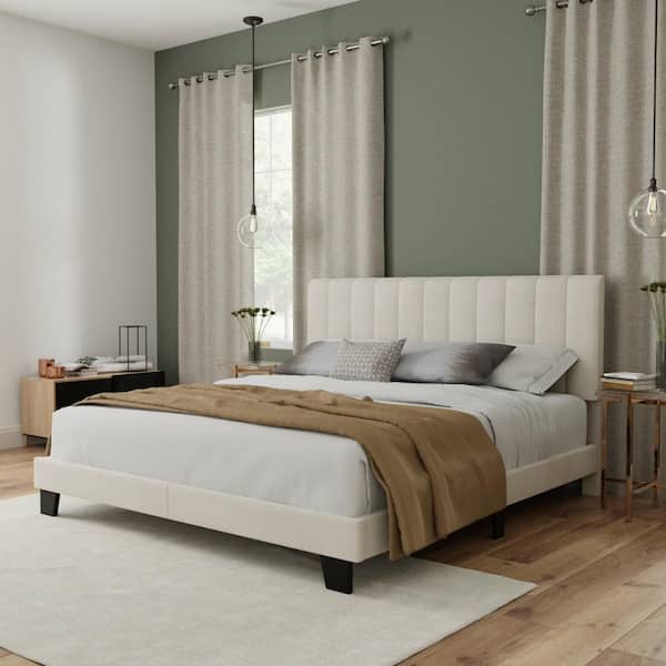 Hillsdale Furniture Crestone Upholstered Adjustable Height King Platform Bed, Cream
