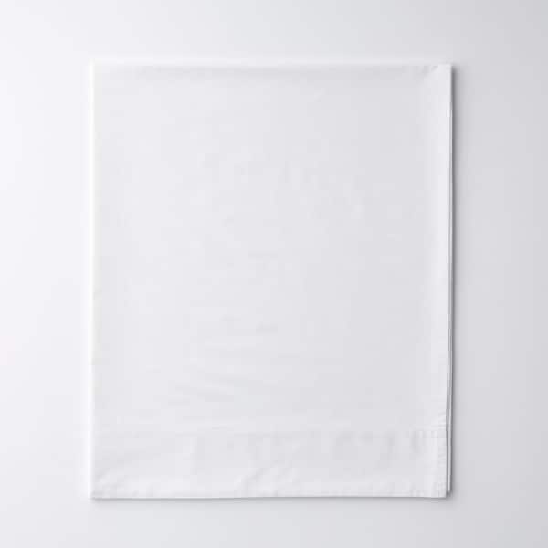 The Company Store Company Cotton White Solid 300-Thread Count Cotton Percale Queen Flat Sheet