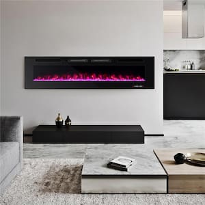 72 in. Ultra-Thin Wall Mount and Recessed Electric Fireplace Heater in Black